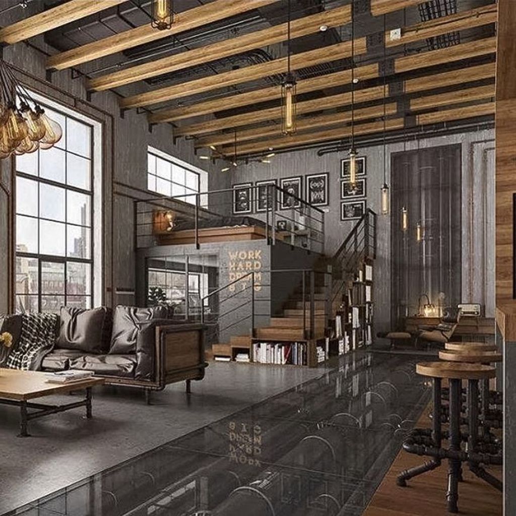 Gorgeous Industrial Living Room Design And Decoration Ideas 32