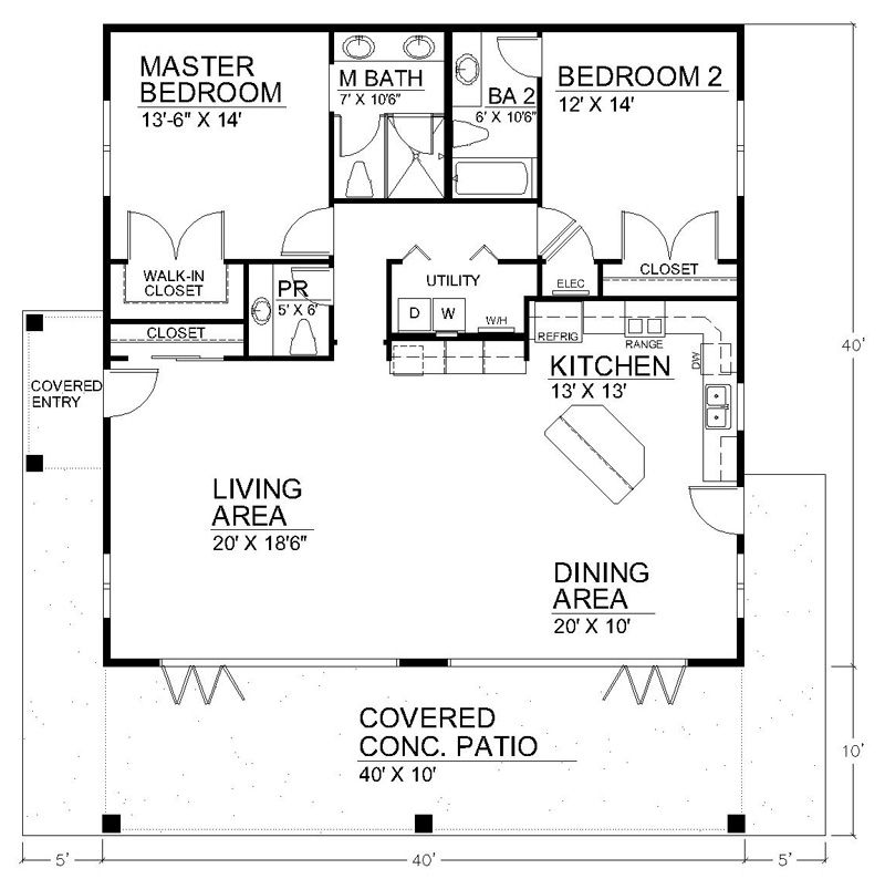 2 Bedroom House Plans Open Floor Plan, Open Layout Ranch House Plans