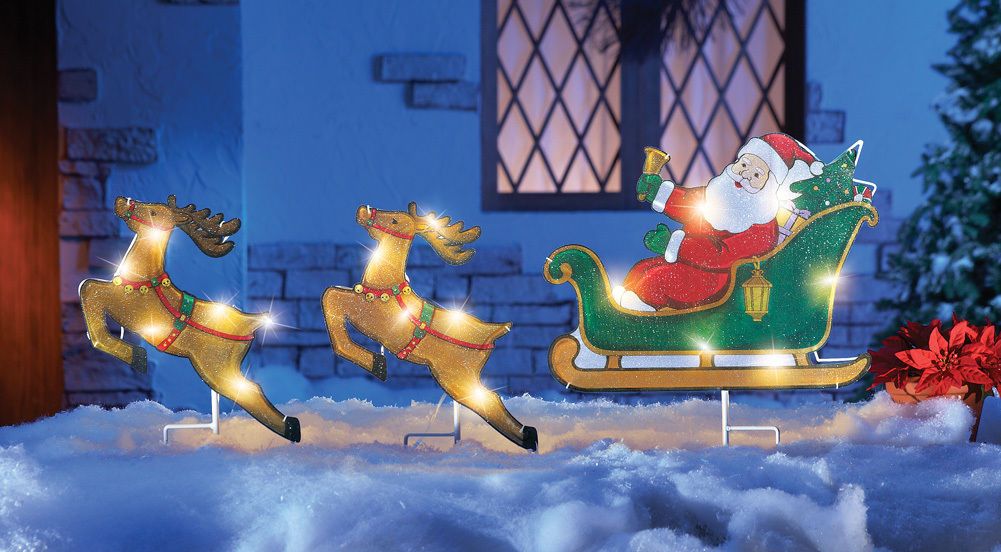 Flying Santa And Reindeer Outdoor Decoration