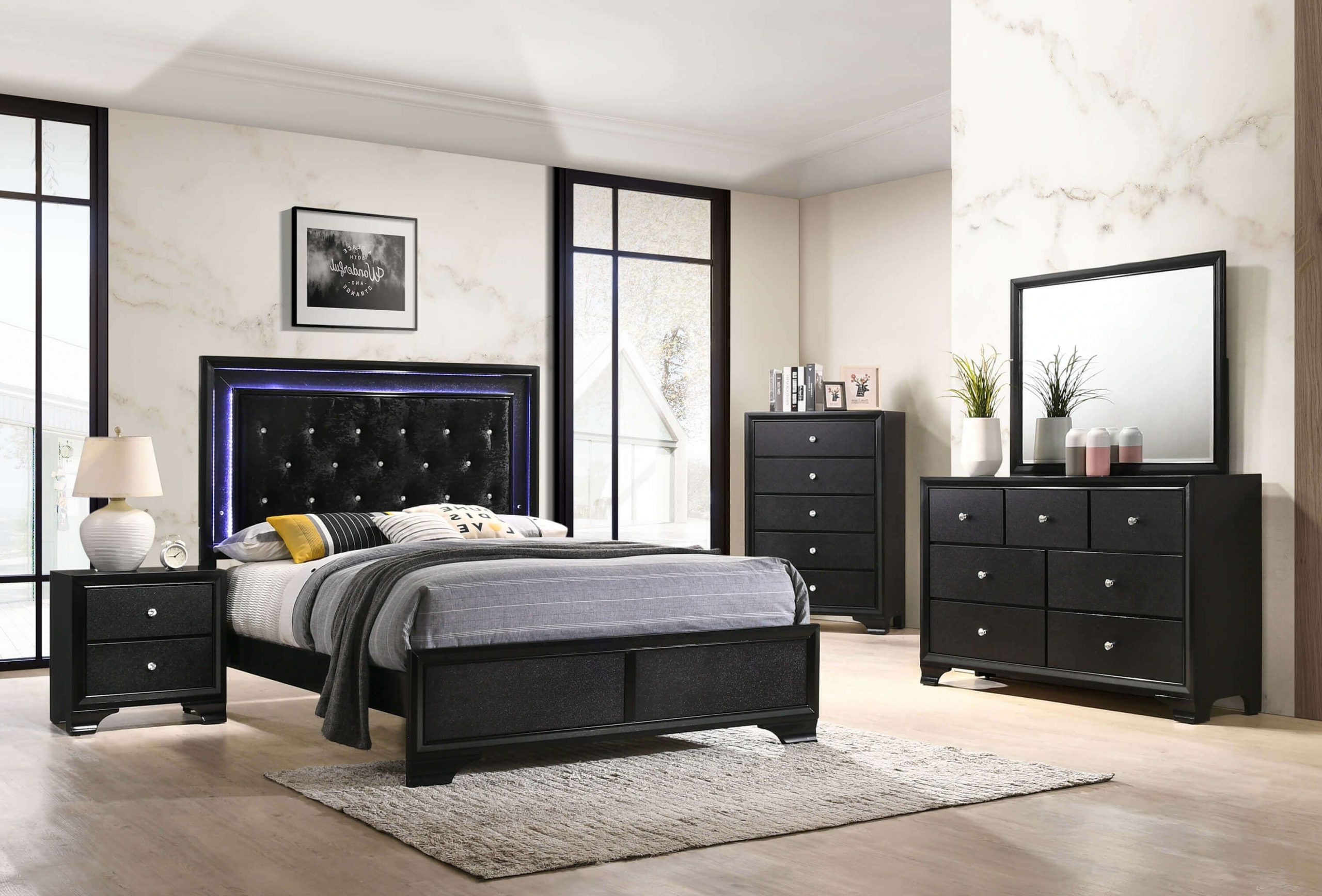 Monochromatic Black Bedroom Furniture Decor