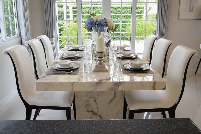 marble floor in dining room